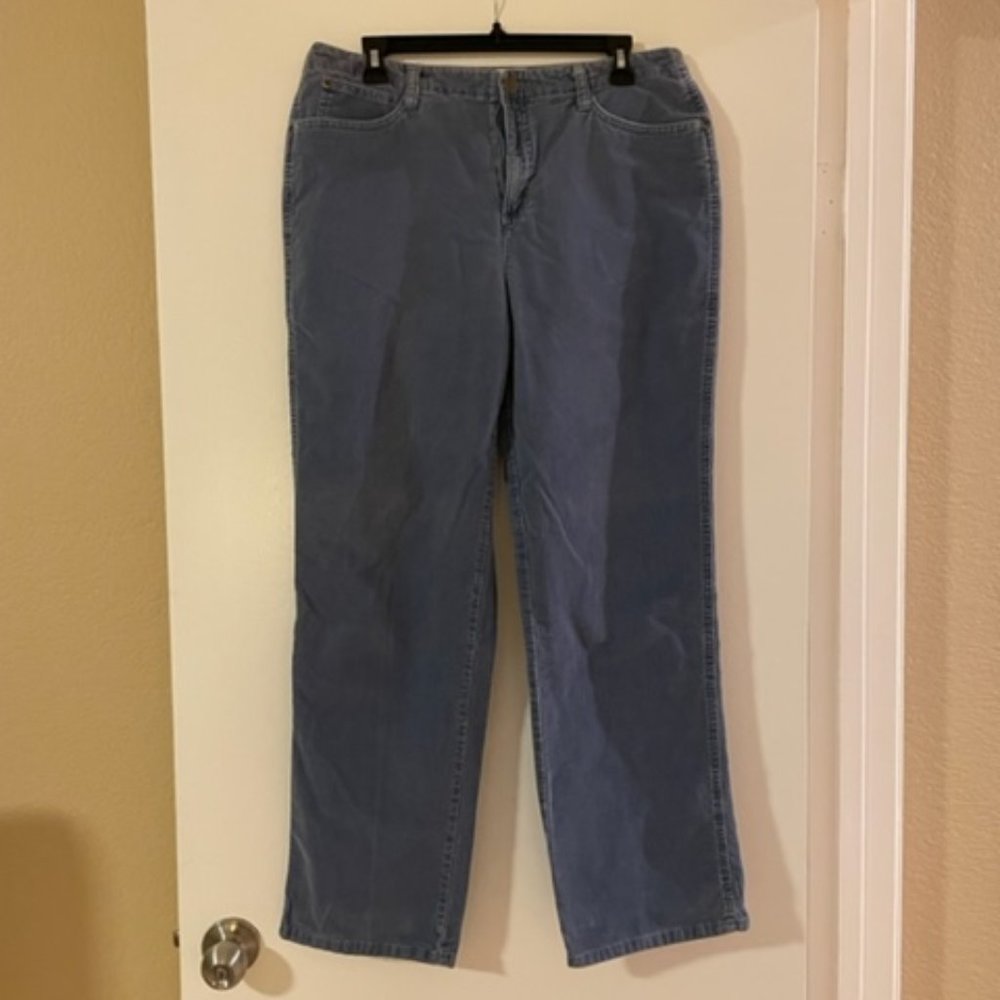 Women's stretchy dark gray corduroy pants, size 12